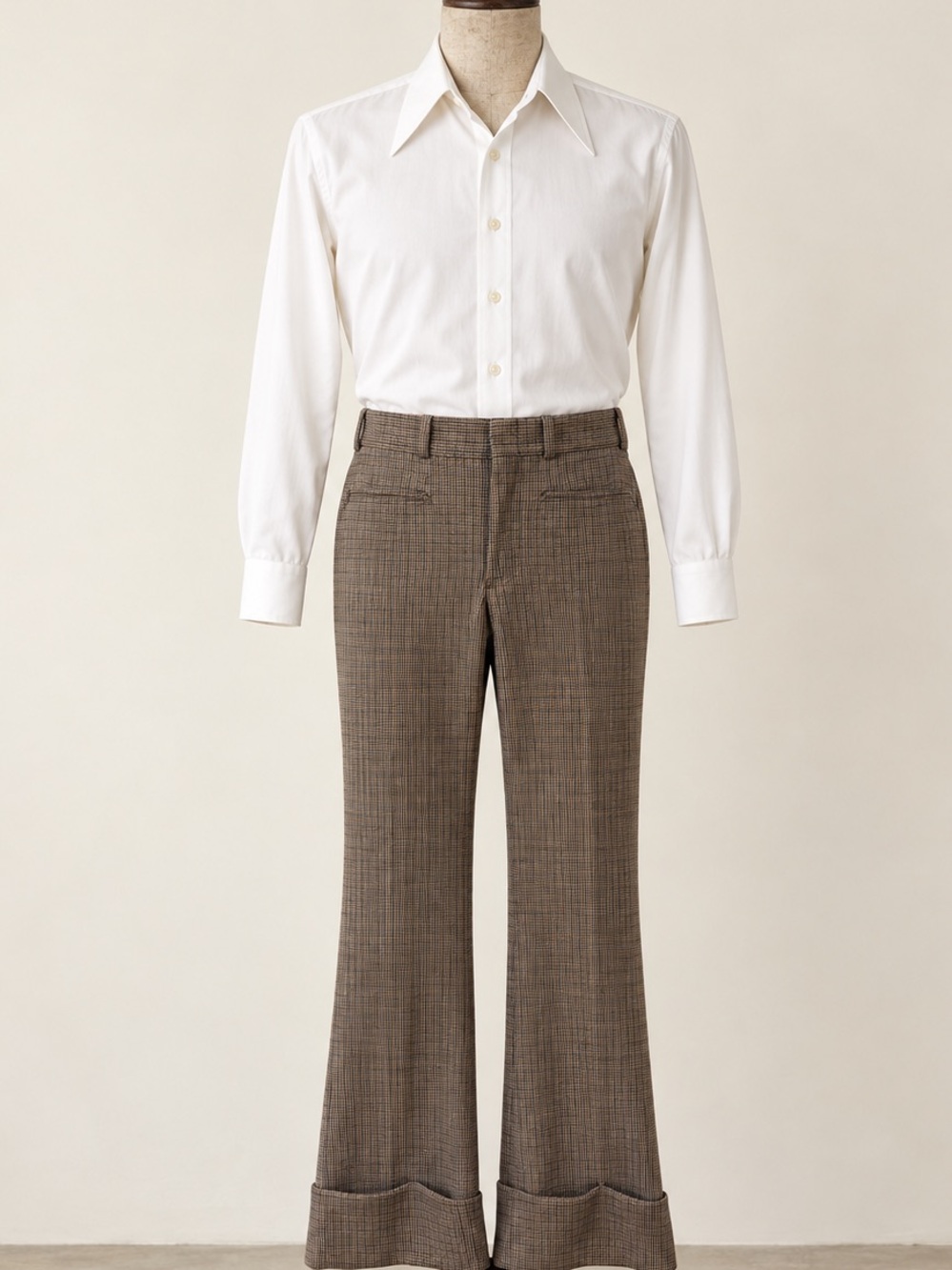 Vintage 1970s Cuffed Wide leg checkered men’s dress pants